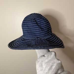 Scala Navy Blue And White Sun Beach Hat One Size Beach Resort Resort Wear Floppy